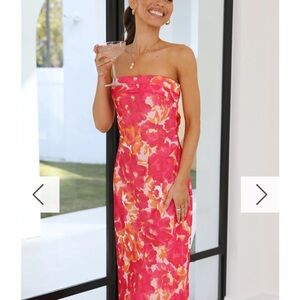 BillyJ Pink and Orange Strapless Sheath Dress for Wedding Guest